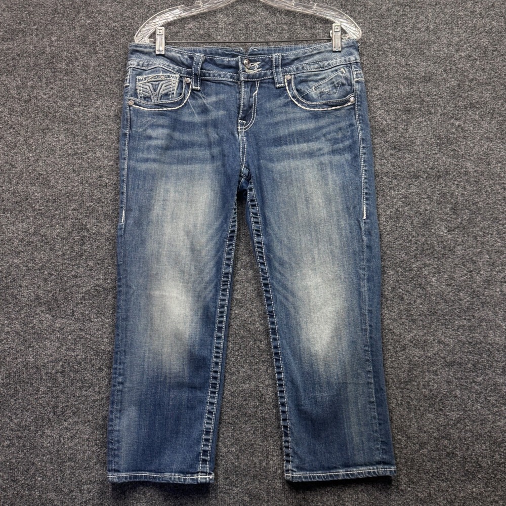 Vigoss Capri Jeans Womens 9/10 Blue Embellished Rhinestone Y2K McBling Cropped